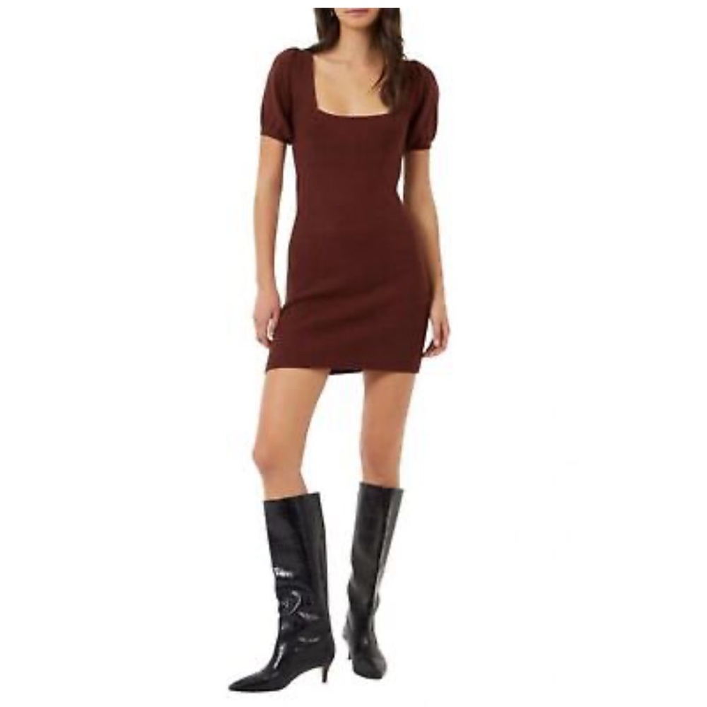 French Connection Babsoft Puff Dress, Bitter Chocolate, sz L